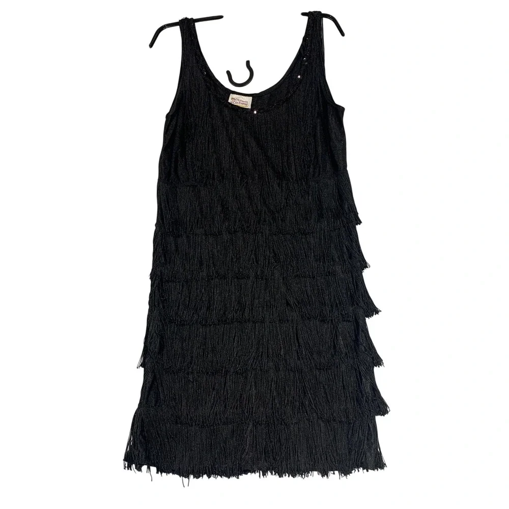 California Costume Flapper Dress Fringe‎ Sequin Sleeveless Black Large